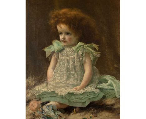 Richard Thomas Moynan (1856-1906)Portrait of the artist's daughter, seated full length in lace trimmed dress, signed and date