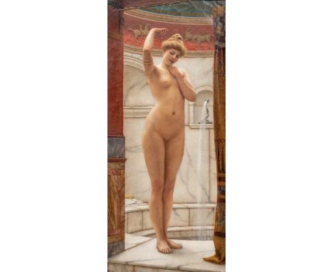John William Godward (1861-1942)The Pompeian Bath, signed and dated 1890, oil on canvas, 55 x 24 1/2 cmsProv: Messrs. Thomas 