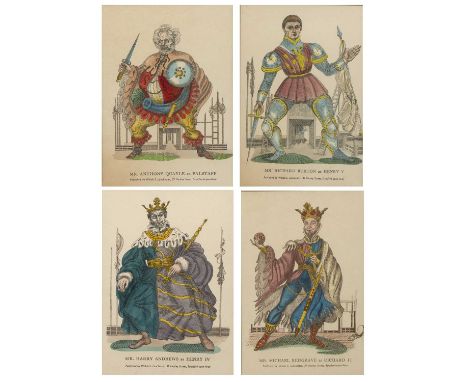 (Waldo Pub.)Mr Anthony Quayle as Falstaff, lithograph, hand-coloured, 23 x 16cm, and three further similar theatrical prints,