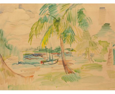 Attributed to Raoul Dufy (1877-1953)Sail boats near Nice, Cote d'Azur,circa 1922-1924, watercolour, 42.5 x 56.5cm Formerly in