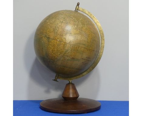 A vintage Spanish Globe, Globo Dalmau Carles, raised on wooden plinth, H 53cm 