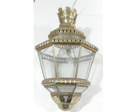 A Mid 20thC glazed gilt metal Porch Light, H 59cm x 38cm diameter 