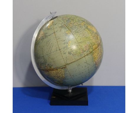 A vintage Philips Challenge 13½in Globe,&nbsp;with chrome support, raised on black stepped base, H 43cm. 