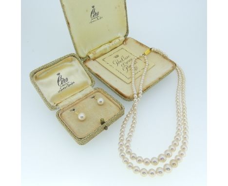 A vintage cased 'Ciro' Cultured Pearl graduated double row Necklace, with 9ct gold snap, together with a cased pair of 'Ciro'