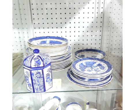 A large quantity of vintage Blue and White Tableware, including Booths Real Willow, Tureens, platters etc (a lot) 