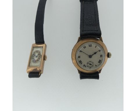 A vintage rose gold Wristwatch, unmarked, with Swiss Pinnace 15-jewels movement, the silvered dial with Roman numerals and su