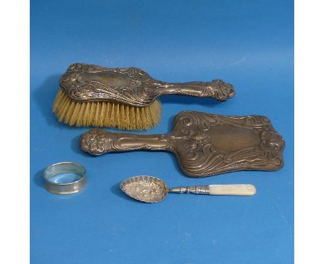 An Edwardian silver backed Hand Mirror, hallmarked Birmingham 1903, decorated with&nbsp;Art Nouveau foliate design, together 