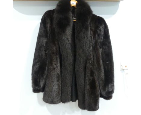 A vintage black mink long Fur Jacket, by Grosvenor, Canada for Harrods, 1940s styling with full revers, swing back and padded