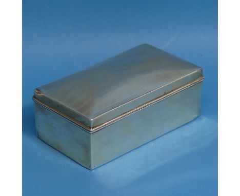 A George V silver Cigarette Box, by&nbsp;A &amp; J Zimmerman Ltd., hallmarked Birmingham, 1920, of traditional hinged rectang