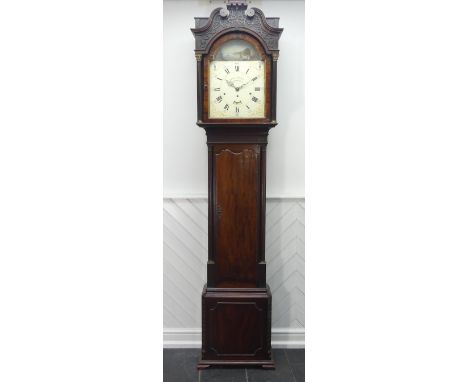 Hugh Thomas, Birmingham: a George III 8-day quarter chiming musical mahogany longcase clock with sailing ships automaton, the