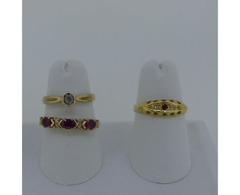 A small 18ct ruby and diamond Ring,&nbsp;Size L½, 1.6g, together with a single stone diamond ring, mounted in 9ct gold, Size 