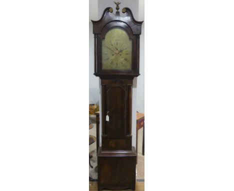 A mahogany 8-day Longcase Clock, James Kirkland, Glasgow, with 13in brass arched dial, Roman &amp; Arabic numerals, subsidiar