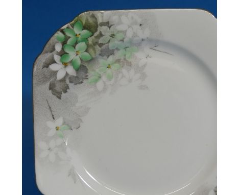 A 1930s Shelley Tea Set, in the Art Deco style, six place setting, comprising Tea Cups, Saucers, Plates, Cake Plate and Cream