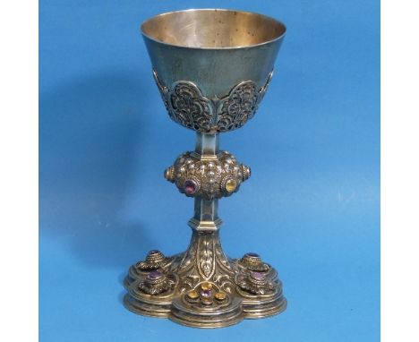An Edwardian jewelled silver Chalice, by Goldsmiths &amp; Silversmiths Co Ltd., hallmarked London, 1904, with plain conical c