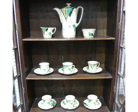 A Crown Devon Fieldings Art Deco Coffee Service, to include six place setting, Cups, Saucers, Cream Jug, Sugar Bowl and Coffe