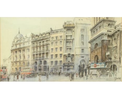 R. Mathews? London scene watercolour, indistinctly signed l.r.