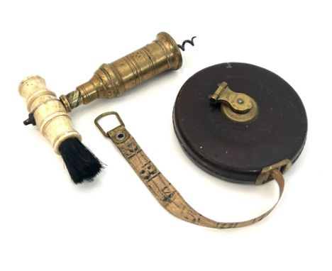 A 19th century brass double-action Thomason patent corkscrew - with turned bone handle with brush (probably replaced), the br