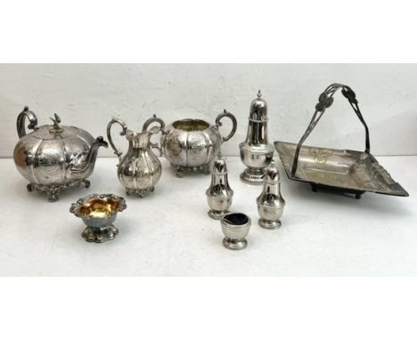A collection of silver-plated ware - including a good quality Victorian silver-plated three-piece melon-shaped tea service; a