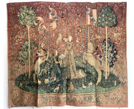 A machine-made tapestry reproduction of the 16th century The Lady and the Unicorn (La Dame et la Licorne) - produced by Editi