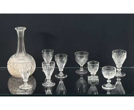 A small collection of 19th century drinking glasses - including a Georgian square based small wine, with petal moulded ovoid 
