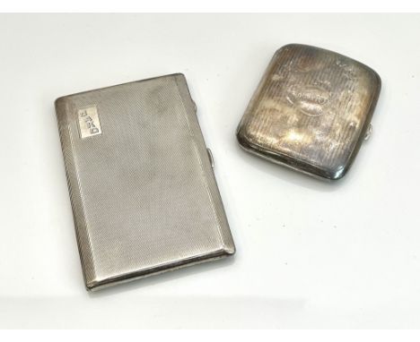 Two silver cigarette cases - one by Joseph Gloster Ltd, Birmingham 1947, Art Deco style, rectangular with engine turned decor