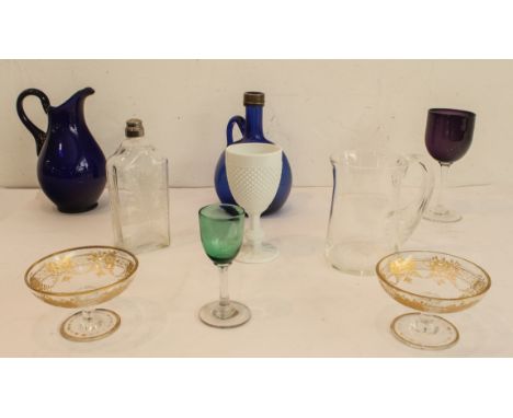 A collection of decorative antique and vintage glass - including a pair of Edwardian cut and gilded glass pedestal dessert di