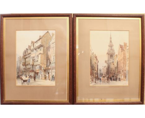 E. George a pair, London scenes watercolours, both signed l,r.