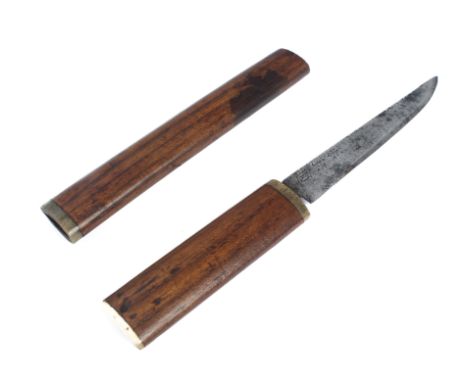 A circa 1900 Japanese knife and scabbard - character marks to blade, 16 cm long (ivory registration no. K27GVKC3).
).