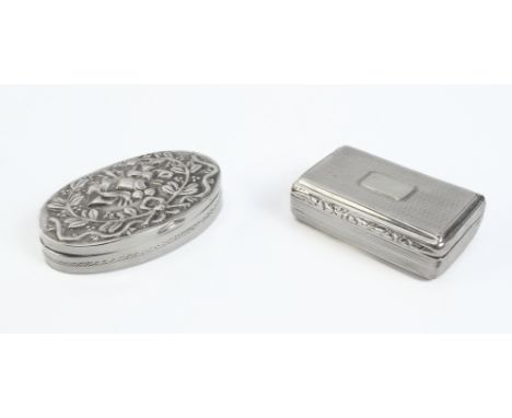 Two small silver boxes: 1. A William IV silver snuff box - all over engine-turned decoration and vacant cartouche, 58g (Thoma