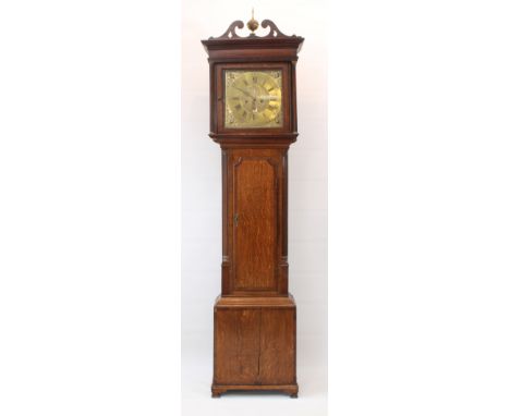 An 18th century oak longcase clock by Taylor of Manchester - the 13in signed, square brass dial with Roman chapter ring, Arab