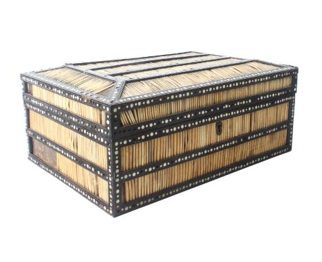 An Anglo-Indian (Ceylonese) porcupine quill and bone inlaid hardwood box &ndash; 19th&nbsp;century, rectangular, the exterior