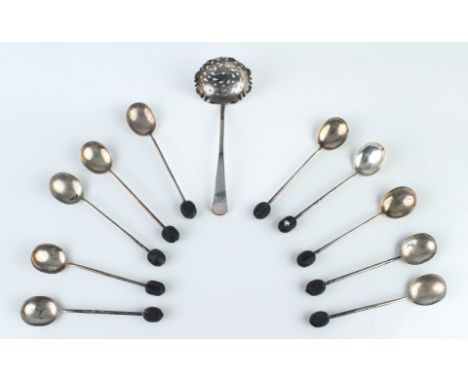 A set of ten Elizabeth II silver coffee bean spoons &ndash; CB&amp;S, Sheffield 1970; together with a George V silver sifter 