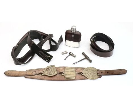A silver plated and leather hip or spirit flask - early 20th century, by James Dixon &amp; Sons, with brown crocodile leather