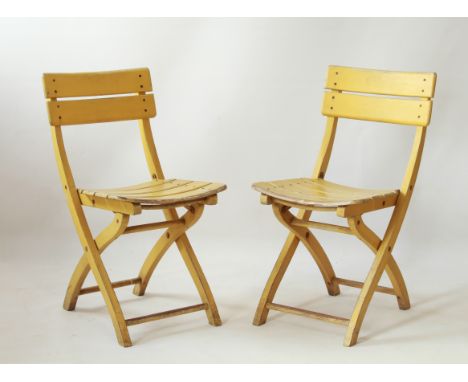 A pair of vintage German painted folding garden chairs by Naether - 1930s, original factory labels to back of top rails, in o