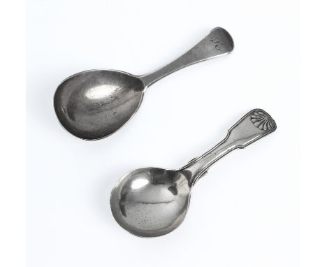 Two silver caddy spoons - one by William Bateman I, London 1817, the other fiddle thread shell pattern by George Unite,&nbsp;