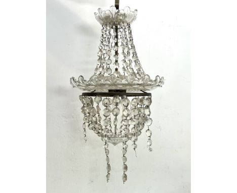 A vintage mid-20th&nbsp;century gilt metal and cut glass bag style chandelier &ndash; the circular reeded and interlaced laur