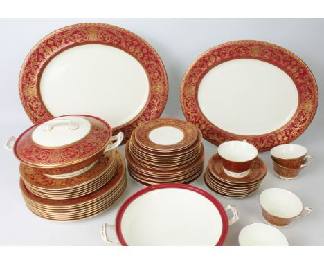 A Royal Worcester part-dinner service in the Embassy pattern: two large oval platters (39.5 and 43 cm); two 29 cm terrines (o