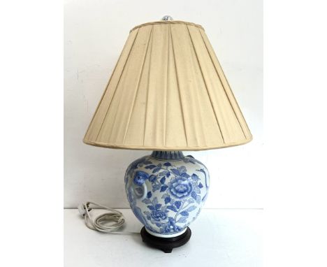 A&nbsp;Chinese porcelain blue and white vase table lamp - late 20th century, shouldered ovoid form with twin beast mask handl