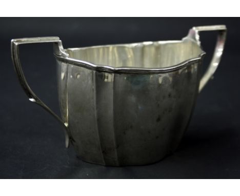 1920s twin-handled silver sucrier of serpentine form, maker Adolf Barsach Davis, Sheffield 1929, 7" wide x 3.5" high, 7.5oz a