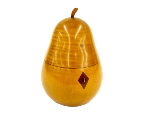 Pearwood novelty tea caddy in the form of a pear, with foil lining, 20th century, 7" high