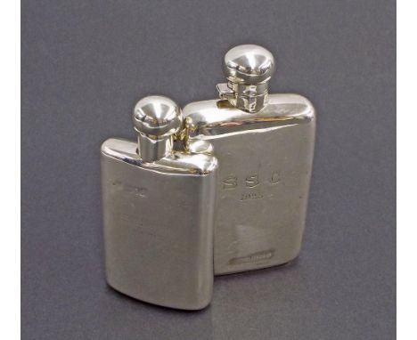 Edwardian silver hip flask by Sampson Mordan & Co, London 1902, 4.5" long; together with a further 1920s silver hip flask, 5"