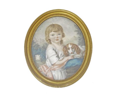 Attributed to Jacques Gabriel Huquier (1725-1805) French - portrait of a young boy with his pet spaniel, trees beyond, bears 