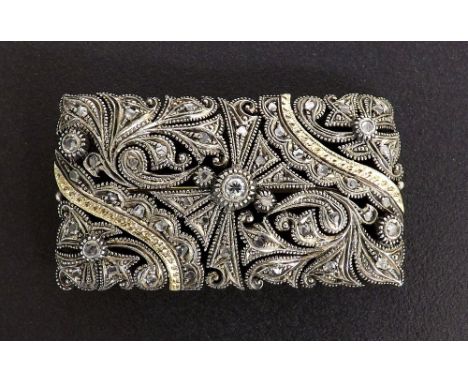(41 599990524-I) Antique style rose diamond set panel brooch, 20gm, 31mm x 53mm