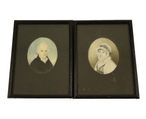 19th Century School - bust portrait of a gentleman in cravat and black overcoat, miniature works on ivory, oval study, 2.5" x