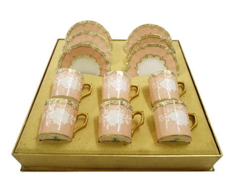 Royal Crown Derby 'Pershore' coffee set comprising six cups and saucers set within a Crown Derby presentation box