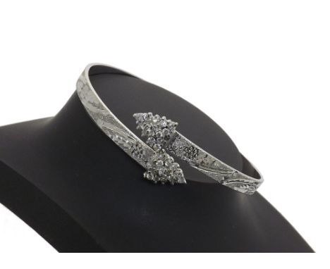 (16 54050165) Attractive 18k white gold diamond set textured finish bangle, 16.1gm