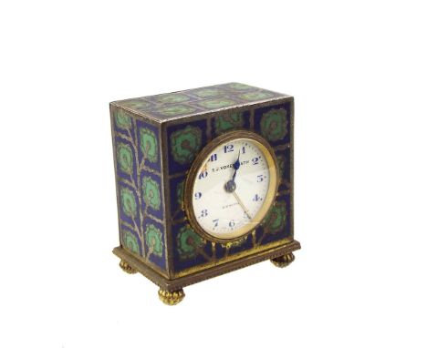 Zenith small gilt metal and enamel boudoir clock, the 1.5" dial signed E J Voakes of Bath, 2.5" high (at fault)