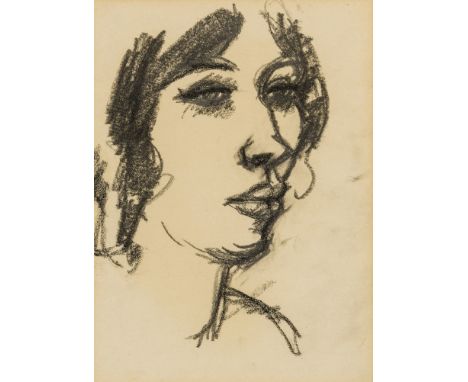 δ Fergusson (John Duncan, 1874-1961) Portrait of Mireille, black conté crayon on buff wove paper, 200 x 150 mm. (7 7/8 x 5 7/
