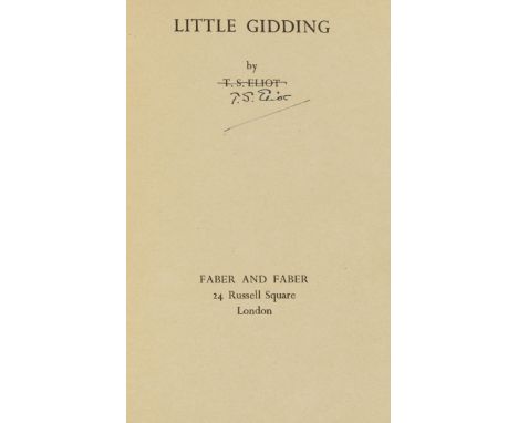 Eliot (T.S.) Little Gidding, first edition, signed by the author on title, ink ownership initials to front free endpaper, ori