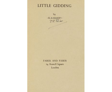 Eliot (T.S.) Little Gidding, first edition, signed by the author on title, ink ownership initials to front free endpaper, ori